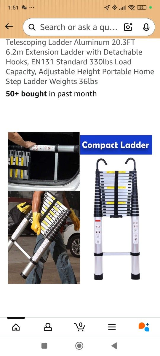 6.2 M 20.3Feet Telescopic Extension Ladder