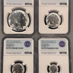 2024 Ascension Island • Damstra Fractional Silver Buffalo Head 4 Coin Set • Premier Select Early Releases Label • NGC PF70 Reverse Proof