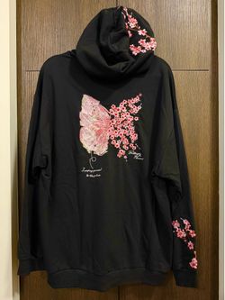 NEW Harajuku Streetwear 100% Cotton Cherry Blossom Embroidered Hoodie (US Large)