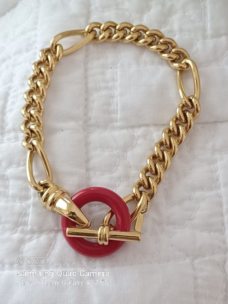 Monet- GOLD LINKS & RED CIRCLE CHAIN BRACELET