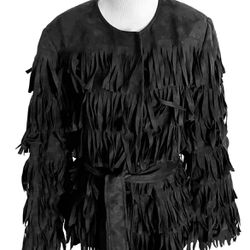 Black Fringe Faux Suede Leather Jacket The Look RANDOLPH DUKE Women’s M Vintage