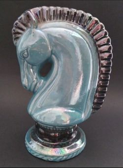 Iridescent Ceramic Trojan Horse Head Figurine Bust Home Decor
