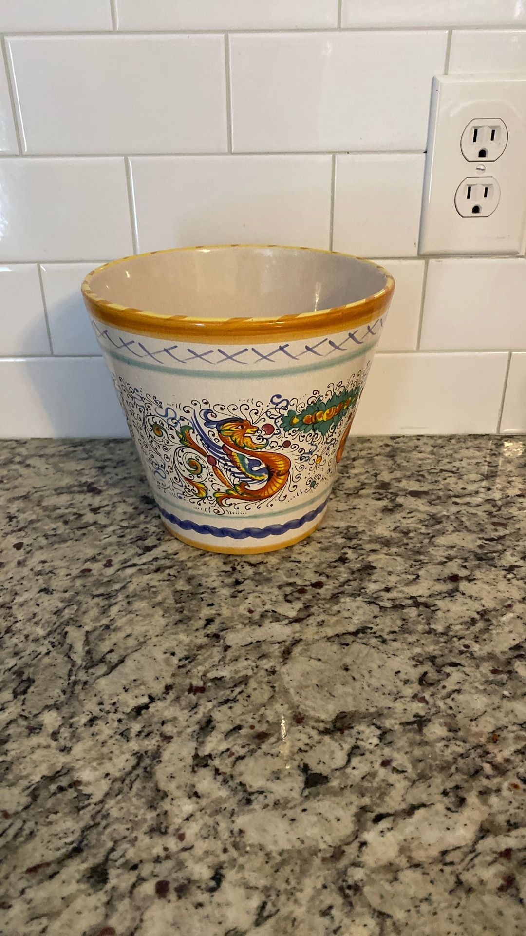 Italian Hand Painted Ceramic Pot 7inch