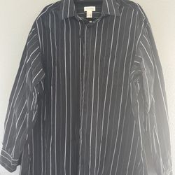Concepts by Claiborne Men's Black Striped Cotton Long Sleeve Button-Up 2XLT