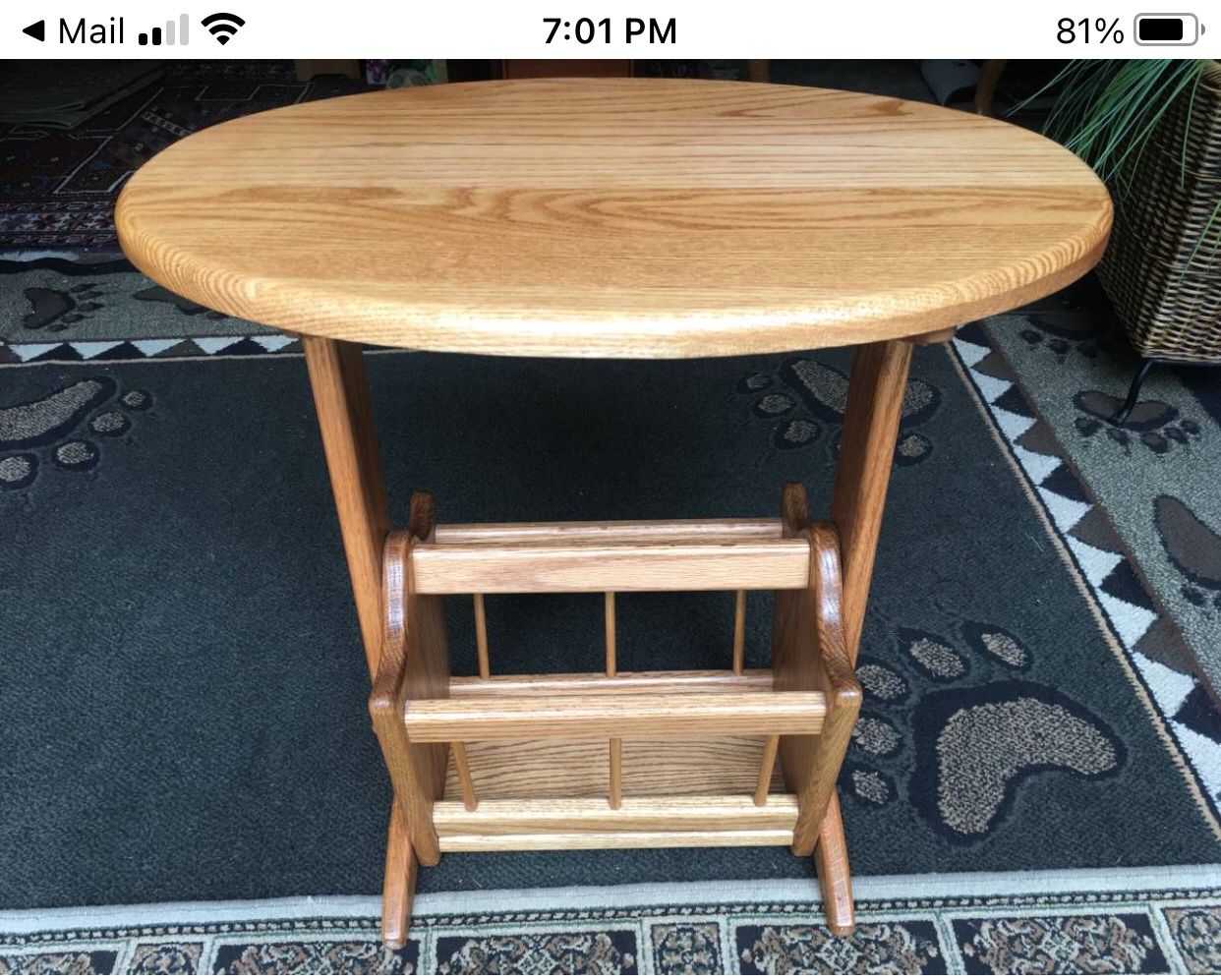 Oak Oval End Table-Magazine Holder Like New - 23"L x 16"W x 24"H Very Sturdy, Solid wood. Oak.