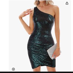 Sequin Dress One Shoulder Dress rap Hem Ruched Bodycon