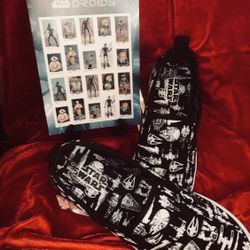 STAR WARS LIMITED COMMEMORATING ICONIC MOVIE 1977 MENS SIZE 10 SLIP ON IN MINT CONDITION with USPS STAR WARS FOREVER STAMPS ISSUED 2021 COMPLETE SHEET