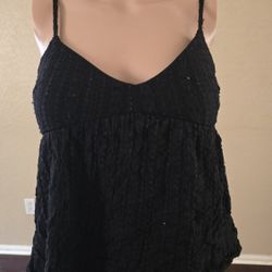 No Boundaries Black Textured Babydoll Cami Top (Size XS 0-2)