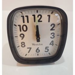 Vtg Westclox Small 3" Wind Up Black Bedside Alarm Clock Luminous Hands
