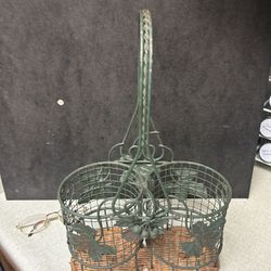 Vintage Two Bottle Wire Basket with Handle