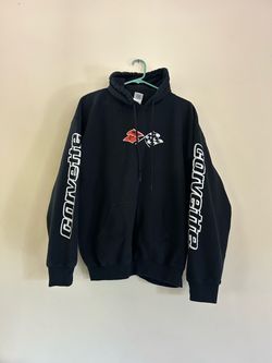 Retro Y2K Chevy Corvette Hoodie Men's L Black Heavy Blend Sleeve Print C3 Logo