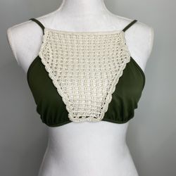 Maui Girl $80 Crochet Bikini Yoga Top Green Size Large Fits All Sizes 