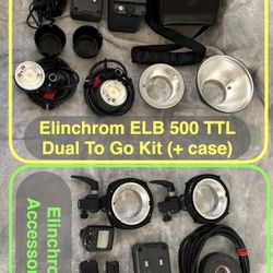 Elinchrom ELB500 TTL Off Camera Flash Dual Togo Kit, plus transmitter, receivers, & more