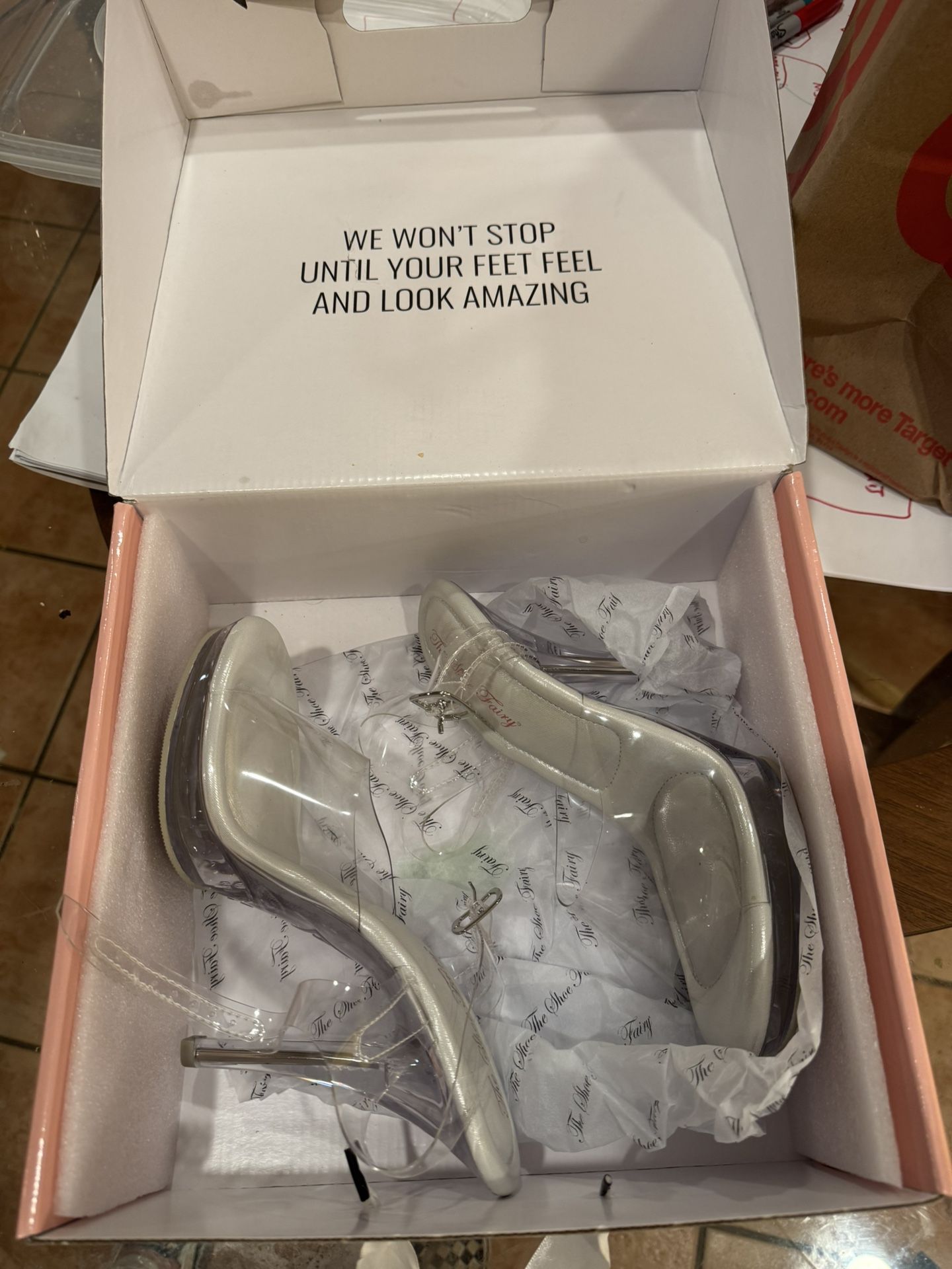 The Shoe Fairy Olympian Sz 9 Clear Posing Heels