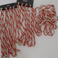 Christmas Shoppe - 3 Strands of 9ft. Red, Gold & White Beaded Garland.