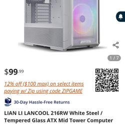 LIAN LI LANCOOL 216RW White Steel / Tempered Glass ATX Mid Tower Computer Case ,2x 16 cm ARGB Fans Included ----LANCOOL 216RW

