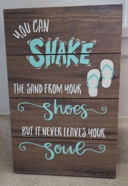 Wooden Beach Sand Sea Ocean Coastal Sandal Themed Wall Sign Decor