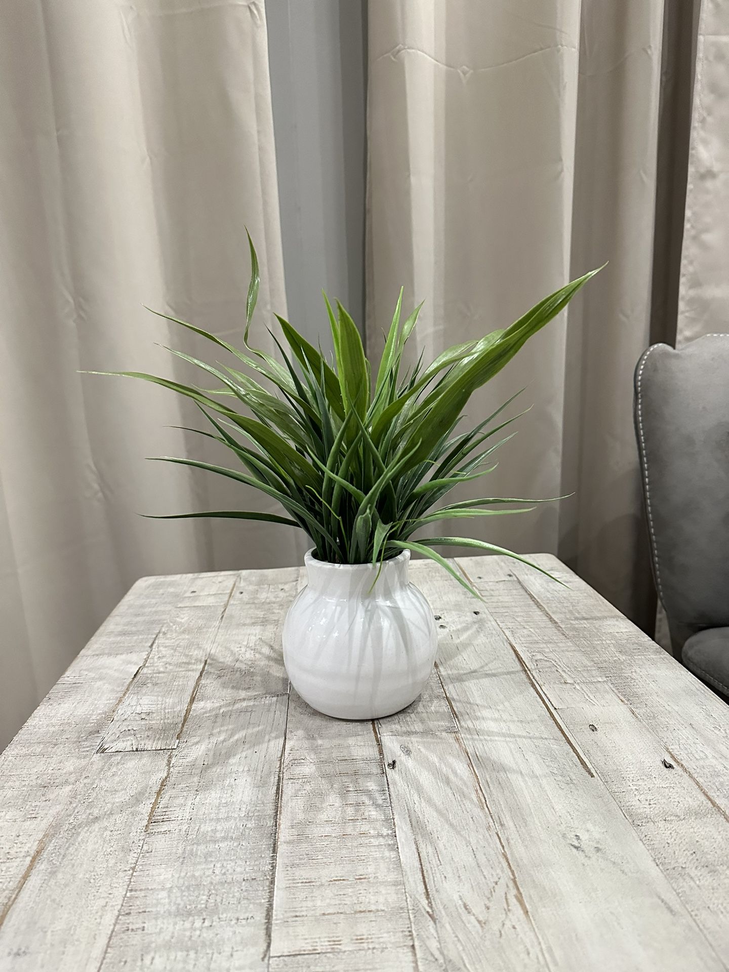 Fake Artificial Grass in Modern White Ceramic Plant Pots. Table Centerpiece. Need gone ASAP.