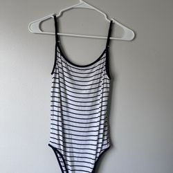 About a Girl Black & White Striped One‑Piece Bodysuit – Size S