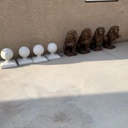 Concret Lions Statues and Balls (8 Items )