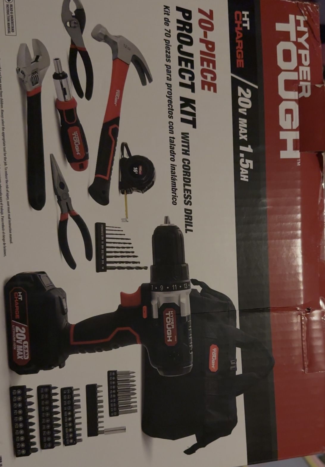 HYPER TOUGH 70- PIECE PROJECT KIT WITH CORDLESS DRILL