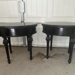 2 Antique Black Solid Wood Side Tables/Nightstands