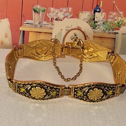 #1651, GORGEOUS 10K GP VINTAGE ENAMEL BRACELET. 7.5"IN
