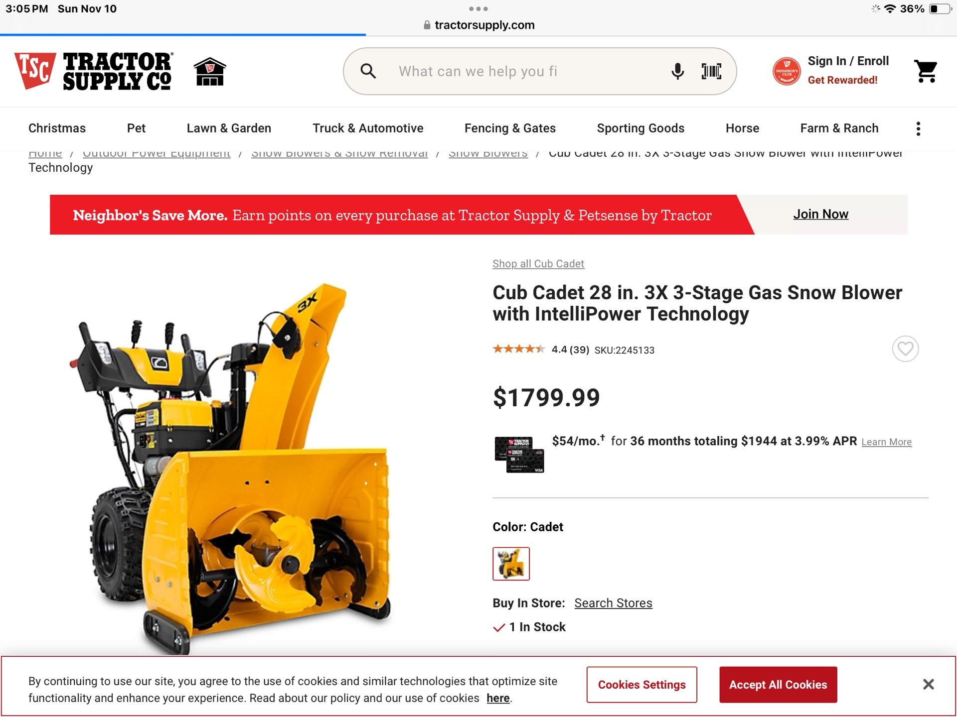 Cubcadet 28 In 3 Stage Snow blower