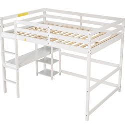 Full Size Loft Bed ( W/ Desk And Shelves)