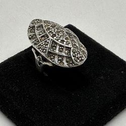 Vintage Sterling Silver Art Deco Pave Marcasite Cluster Cocktail Ring ~ Size 5