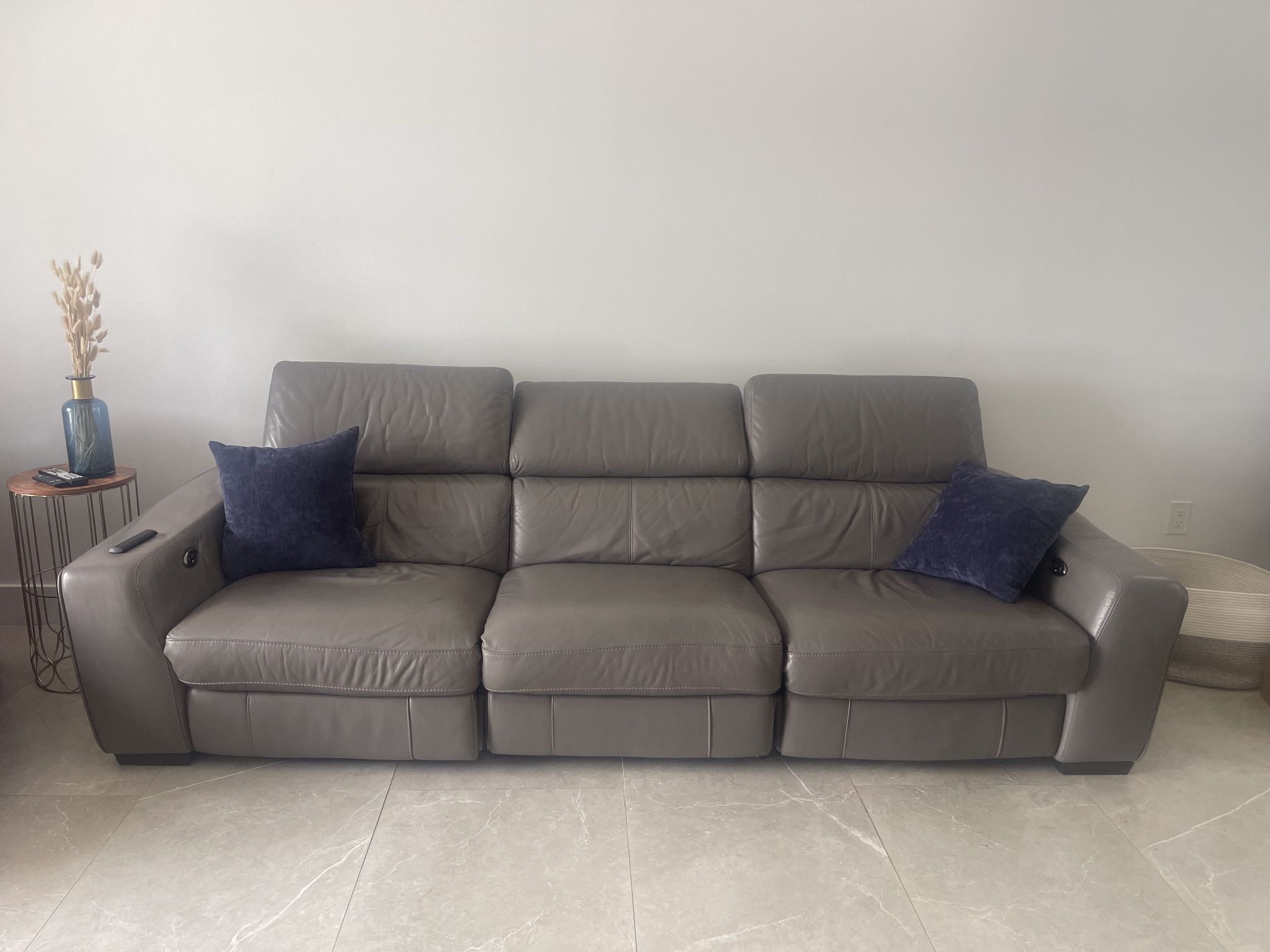 Gray Leather Sofa With 3 Power Recline From El Dorado