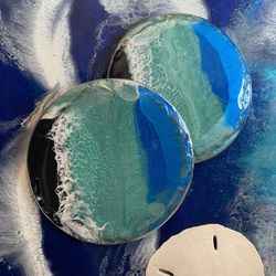 Coasters Ocean ,resin In Black Stone 