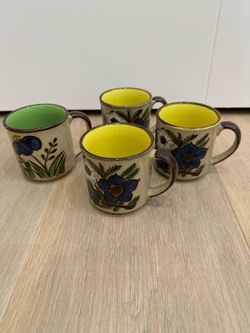 Vintage Hand-Painted Floral Design Ceramic Mugs