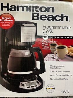 Hamilton Beach 12 Cup Programmable Coffee Maker with Digital Clock, Auto Pause & Serve, 2-Hour Auto Shutoff, Dishwasher-Safe Glass Carafe