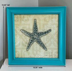 Colorful Starfish Print in a Freshly Painted  & Distressed Aqua Frame