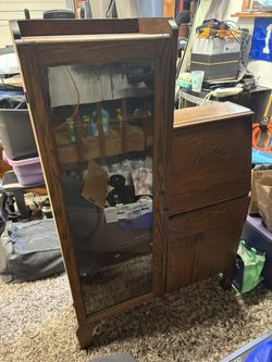 Reduced - Vintage Wood Storage Cabinet with Glass Door