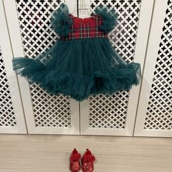 Christmas Green Plaid Baby Dress, Photoshoot, Tutu Tulle Toddler Dress, Xmas Girls Costume, Knee Length, Infant Party Gown
