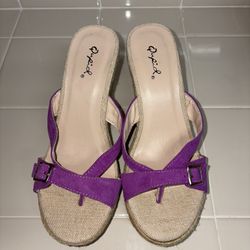 New Qupid Women’s 7 Purple Strappy Espadrille Buckle Sandals 4.5” 