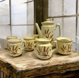 Vintage Gailstyn Sutton Tres Gourmet Wheat Coffee Set Taiwan 7 Pc Stoneware