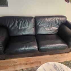 Gamma Arredamenti 7ft Black Leather Couch 