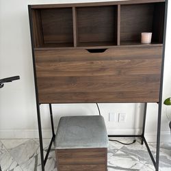 Desk with folding table and bench with storage