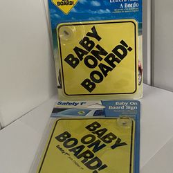 BABY ON BOARD new vintage Car Window Sign hanging 2 yellow caution 90s 2001 LOT