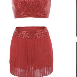 Traje De Bailarina Rojo De Lentejuelas Y Barbitas