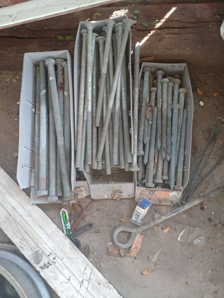 Over 100 Galvanized 12+14 Inch 3/4 Thick Bolts
