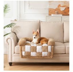 NestlyMoly Washable Pet Couch Bed with white and beige checkered corduroy pattern, size Medium Brand new with tags #petbed #cozy