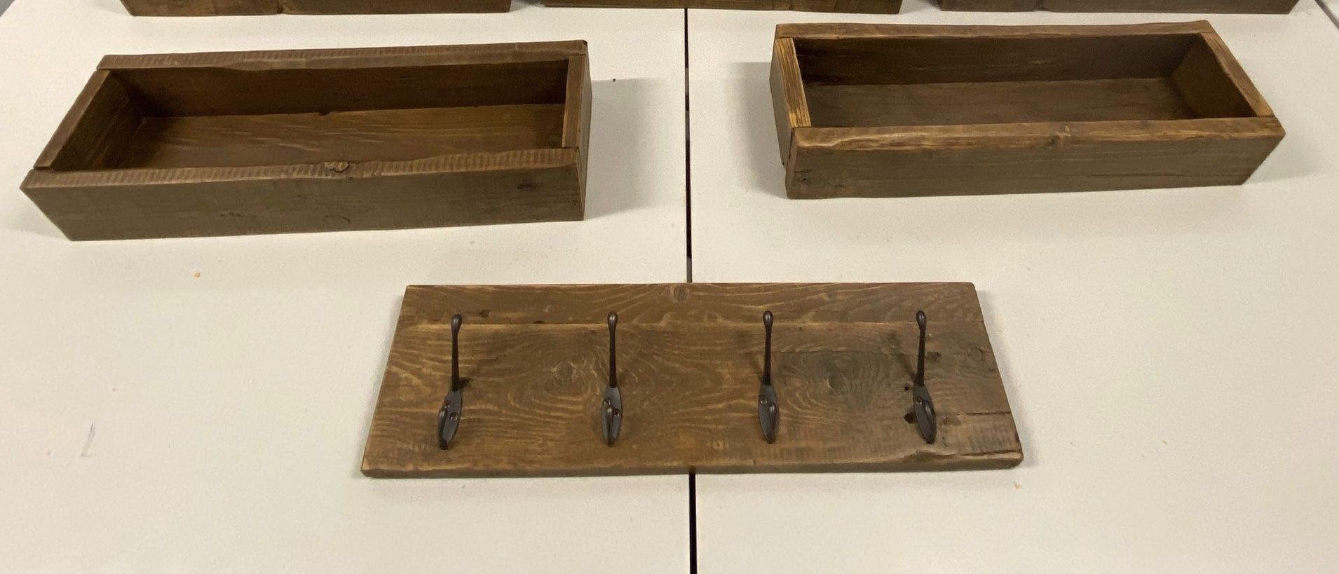 Reclaimed wood shelves & hooks
