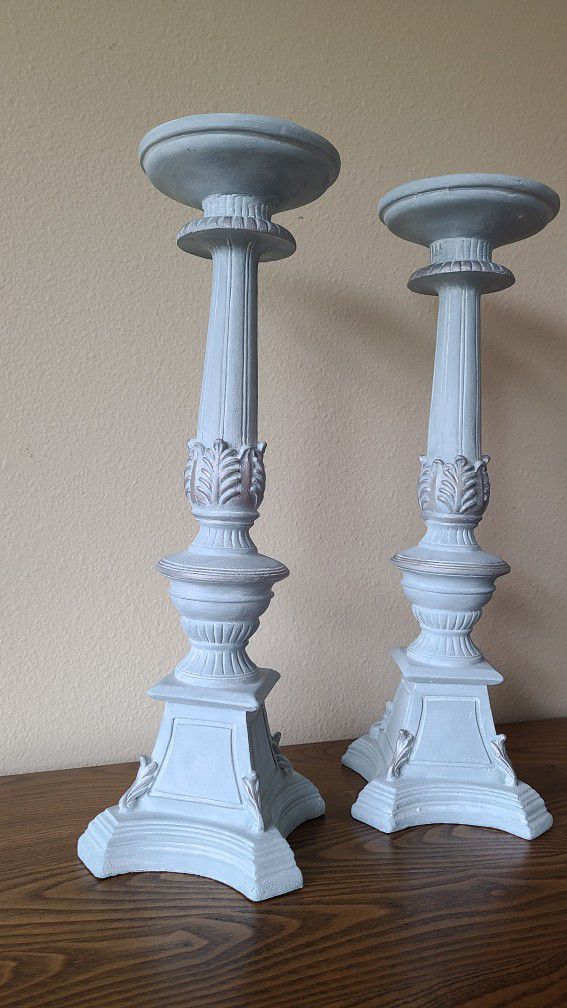 Pair Of Painted Candle Sticks 