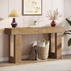  Tribesigns 63" Long Console Table, Rectangular Wooden Sofa Table Behind Couch, Farmhouse Entryway Table for Entryway, Hallway, Living Room (Natural) 