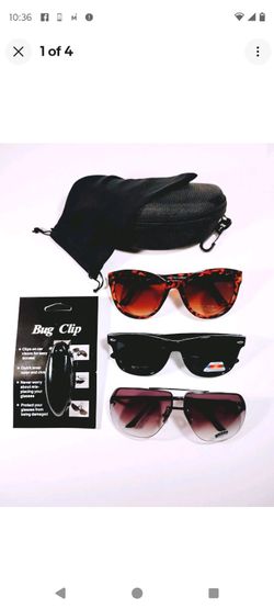 Ladies gift set. 3 pairs of sunglasses with a sunglass case, microfiber bag and visor clip.
