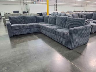 New Fur-like Corduroy Sectional.  Grey or Light Grey.  119x104x34H.  Free Delivery!